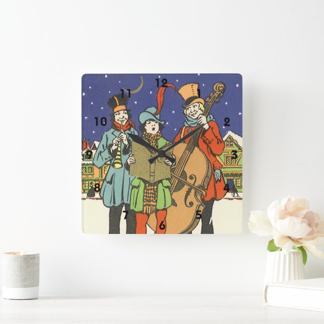 Reloj Cuadrado Navidad vintage, músicos con música (Hogar)
