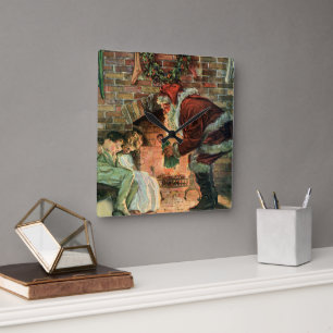 Reloj Cuadrado Navidad Vintage, niños de Santa Claus victoriano