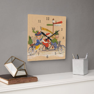 Reloj Cuadrado Navidad Vintage, Santa Claus Victoriano en Bicicle