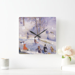 Reloj Cuadrado Navidad Vintage, Trineo, Central Park Glackens