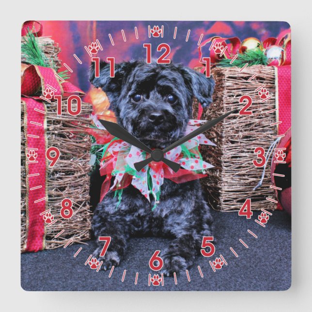 Reloj Cuadrado Navidad - YorkiePoo - Lucy (Anverso)