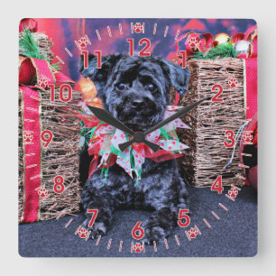 Reloj Cuadrado Navidad - YorkiePoo - Lucy