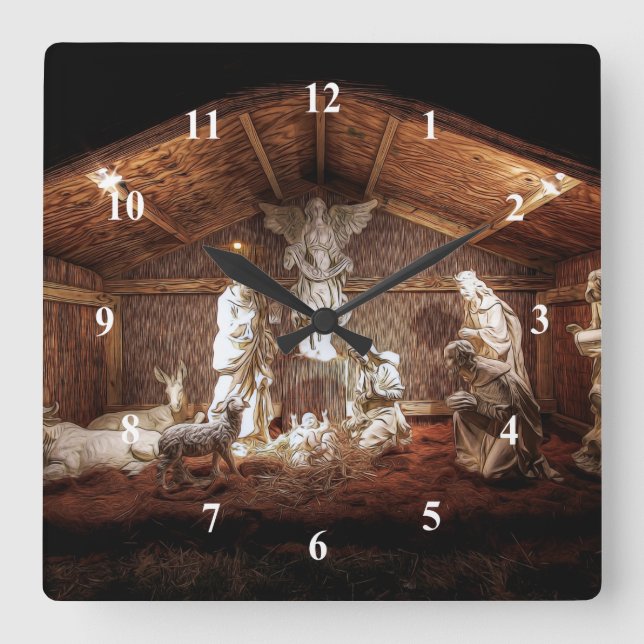 Reloj Cuadrado Navidades Adoran Escena De Jesús Natividad Manger (Anverso)