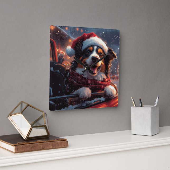 Reloj Cuadrado Navidades australianos de montaña rusa de perros K (Oficina)