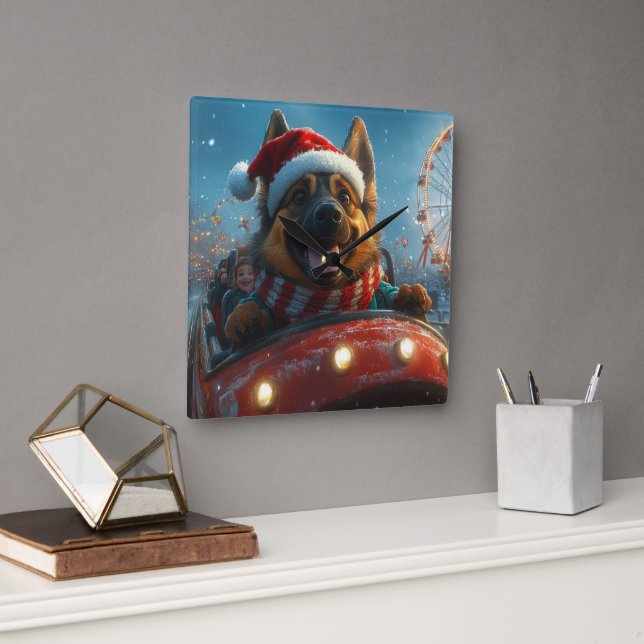 Reloj Cuadrado Navidades belgas de montaña rusa de perros pastore (Oficina)