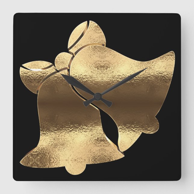 Reloj Cuadrado Navidades Bells Black Gold Look Festive Elegante (Anverso)