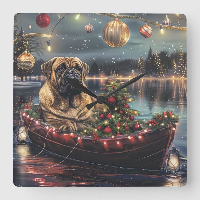 Reloj Cuadrado Navidades Bullmastiff Voyage festivo (Anverso)