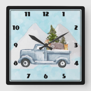 Reloj Cuadrado Navidades Camión con árboles y animales