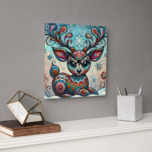 Reloj Cuadrado Navidades caprichosos de los ojos grandes renos ar