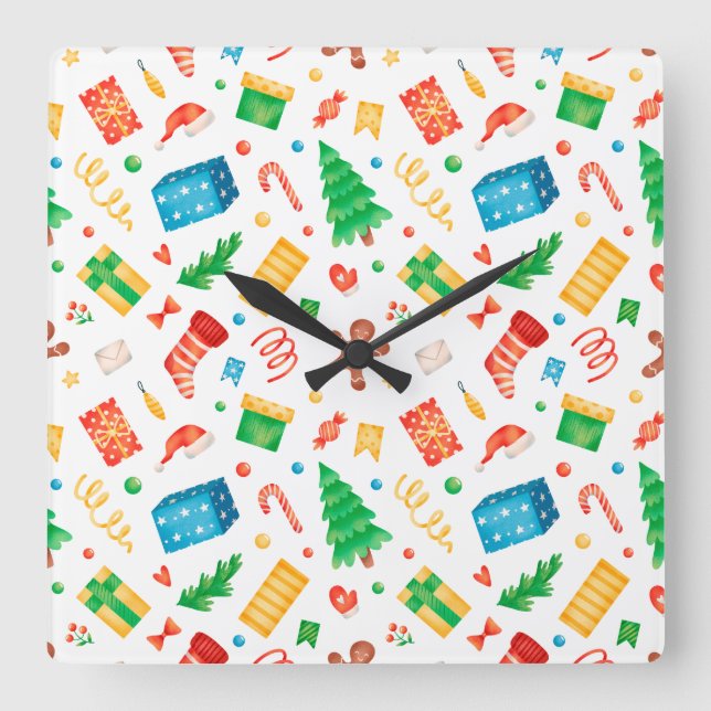 Reloj Cuadrado Navidades caramelos con menta de menta dulce, cara (Anverso)