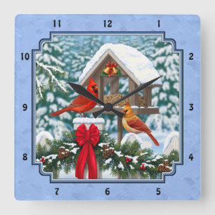 Reloj Cuadrado Navidades Cardinales Festín Azul