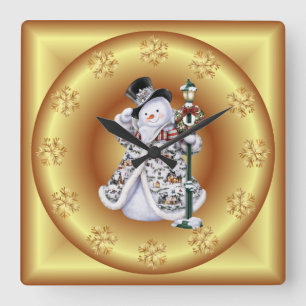 Reloj Cuadrado Navidades clásicos Snowman ~ Top Hat ~ Lamppost