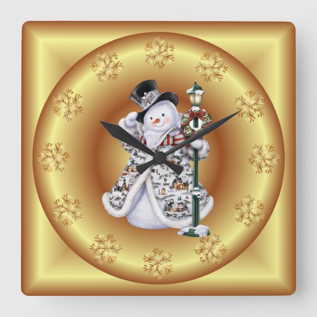 Reloj Cuadrado Navidades clásicos Snowman ~ Top Hat ~ Lamppost (Anverso)