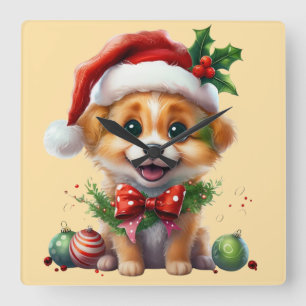 Reloj Cuadrado Navidades cortos con Santa Hat y Bow
