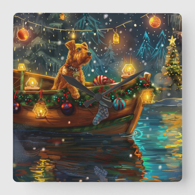 Reloj Cuadrado Navidades de Airedale (Anverso)