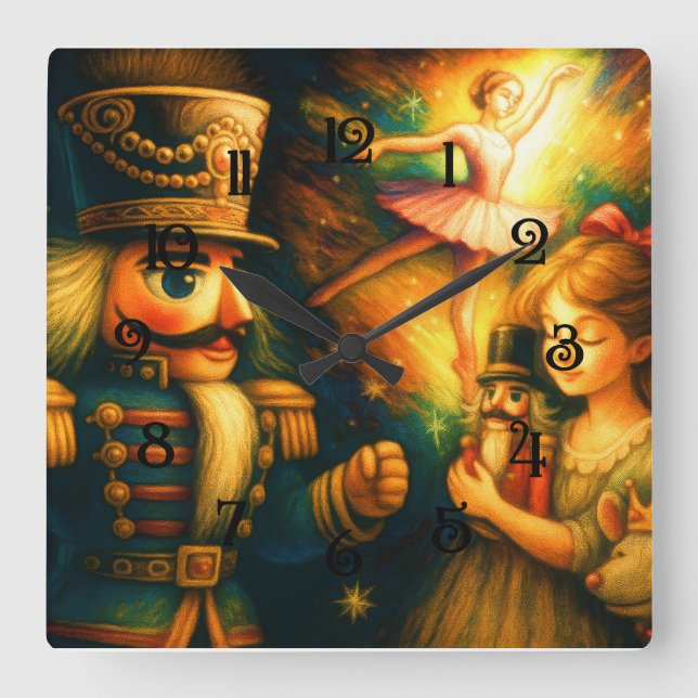 Reloj Cuadrado Navidades de ballet de cazabotas con peto (Anverso)