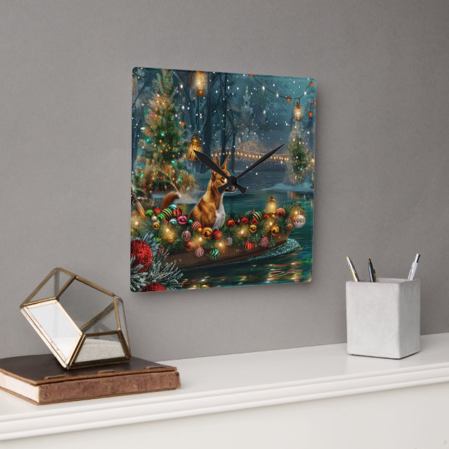 Reloj Cuadrado Navidades de Basenji (Oficina)