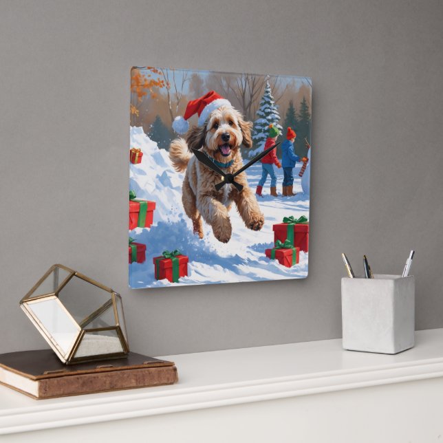 Reloj Cuadrado Navidades de Bernedoodle en escena de nieve festiv (Oficina)