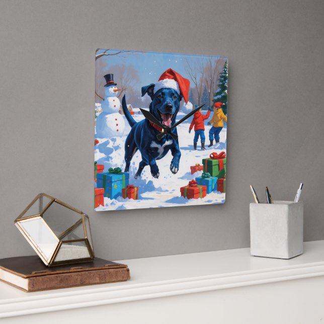 Reloj Cuadrado Navidades de Blue Heeler celebran escena de nieve (Oficina)