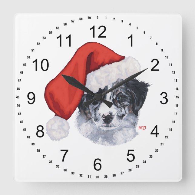 Reloj Cuadrado Navidades de Border Collie (Anverso)