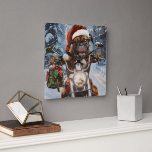 Reloj Cuadrado Navidades de Boxer Dog Riding en motocicleta