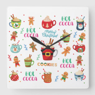 Reloj Cuadrado Navidades de cacao caliente, galletas jengibre