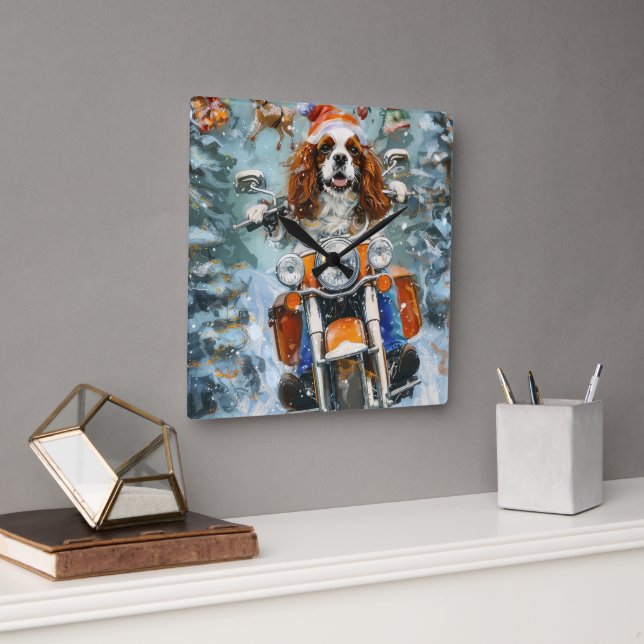 Reloj Cuadrado Navidades de Cavalier King Charles Spaniel (Oficina)