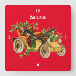 Reloj Cuadrado Navidades de coches de época Mistletoe Thunder_Co