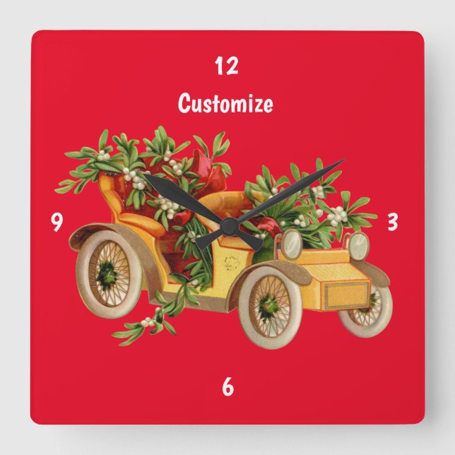 Reloj Cuadrado Navidades de coches de época Mistletoe Thunder_Cov (Anverso)