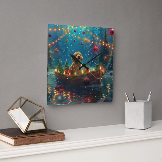 Reloj Cuadrado Navidades de Goldendoodle (Oficina)