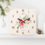 Reloj Cuadrado Navidades de granjas Invernal de Poinsettia Rustic<br><div class="desc">Presentamos nuestro Reloj de pared de invierno con problemas de época, una mezcla única de encanto atemporal y elegancia rústica, perfecta para añadir carácter a su decoración de vacaciones. Esta pieza cuadrada está decorada con una pintura pintada de antaño, creando un ambiente de inspiración vintage en cualquier habitación. Delicadas poinsettias...</div>