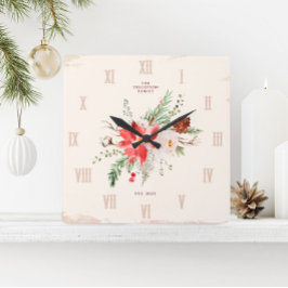 Reloj Cuadrado Navidades de granjas Invernal de Poinsettia Rustic