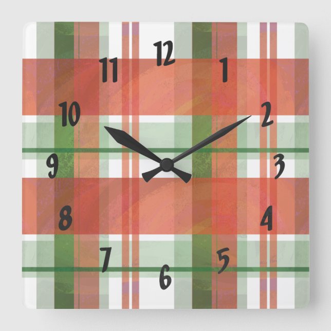Reloj Cuadrado Navidades de Madras Plaid (Anverso)