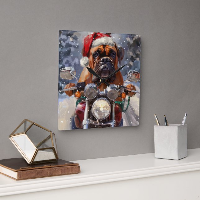 Reloj Cuadrado Navidades de motocicleta Bullmastiff (Oficina)