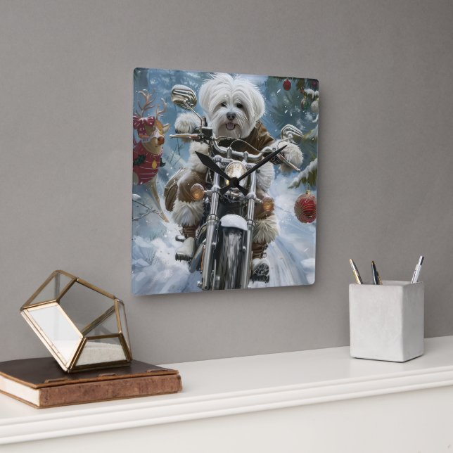 Reloj Cuadrado Navidades de motocicletas Coton De Tulear (Oficina)