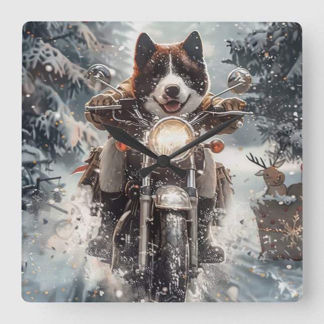 Reloj Cuadrado Navidades de motocicletas de American Akita Dog Ri (Anverso)