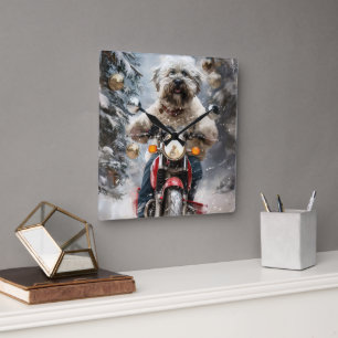 Reloj Cuadrado Navidades de motociclismo de perros de La Habana
