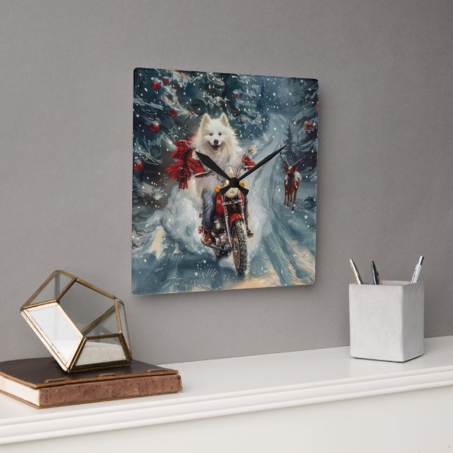 Reloj Cuadrado Navidades de motociclismo en esquimal americano (Oficina)