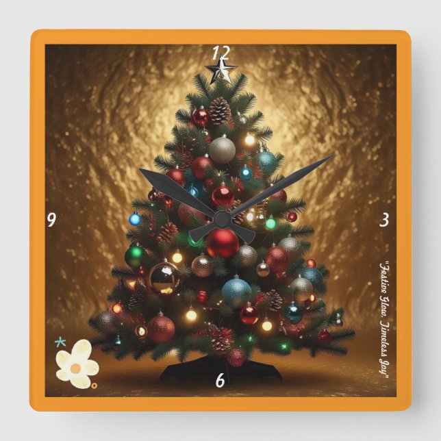 Reloj Cuadrado "Navidades de oro alegres" (Anverso)