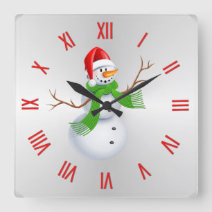Reloj Cuadrado Navidades de Snowman con números romanos