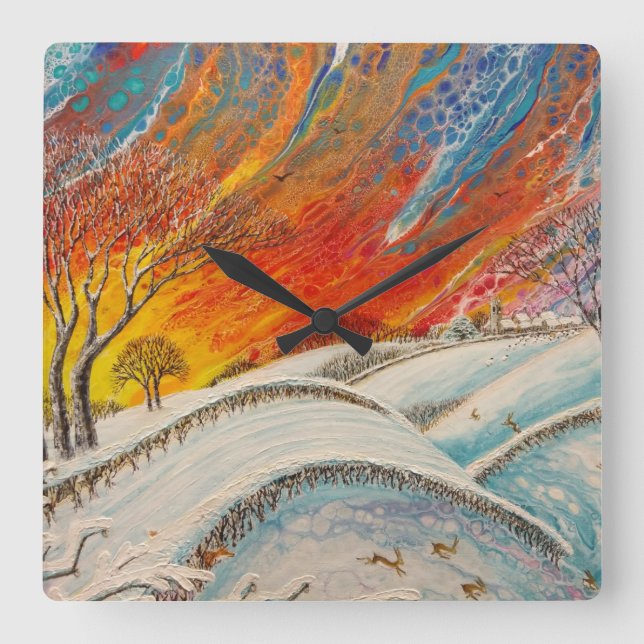 Reloj Cuadrado Navidades del Día del Invierno de Inglaterra (Anverso)