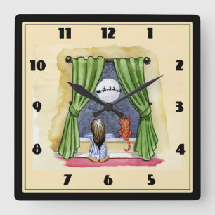 Reloj Cuadrado Navidades desean navidades para gatos niños y gato