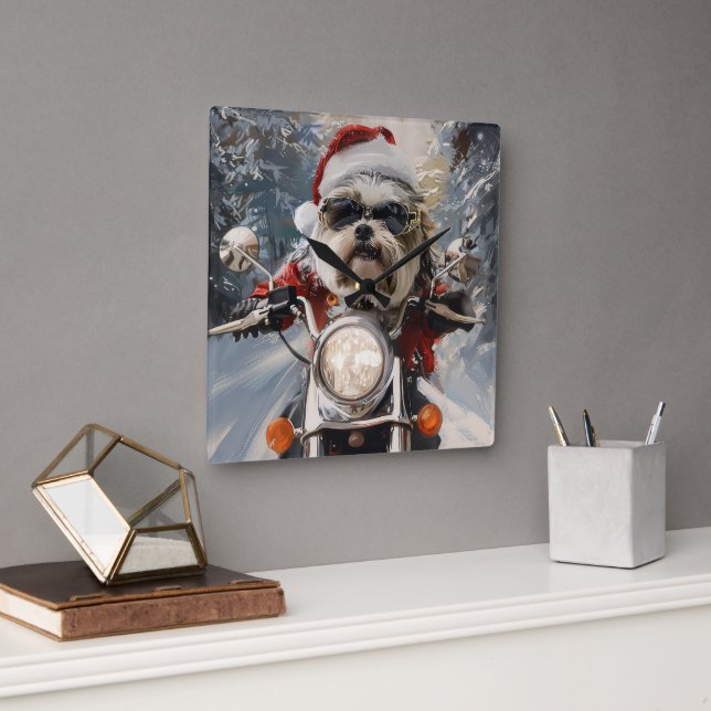 Reloj Cuadrado Navidades en motocicleta de Malti Tzu (Oficina)
