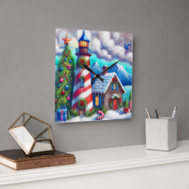 Reloj Cuadrado Navidades faro montaña costera náutica