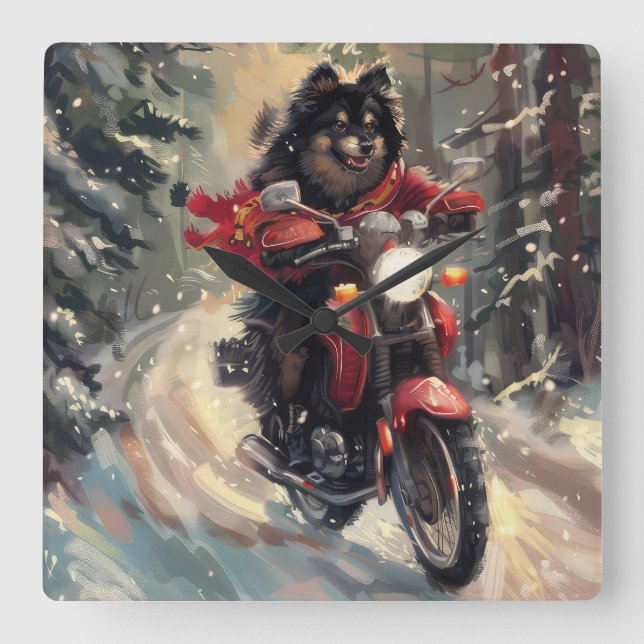 Reloj Cuadrado Navidades finlandeses de motocicletas para perros  (Anverso)