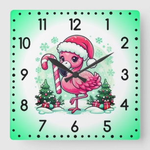 Reloj Cuadrado Navidades Flamingo Sublimation Clipart