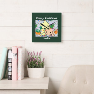 Reloj Cuadrado navidades gatitos lindos, personalizar de texto pe