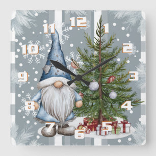 Reloj Cuadrado Navidades Gnome patrón de copos de nieve lindos Na