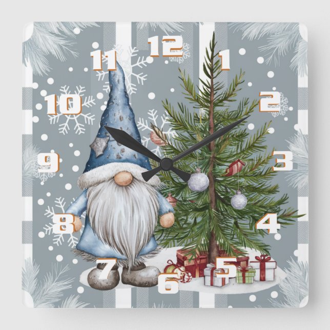 Reloj Cuadrado Navidades Gnome patrón de copos de nieve lindos Na (Anverso)