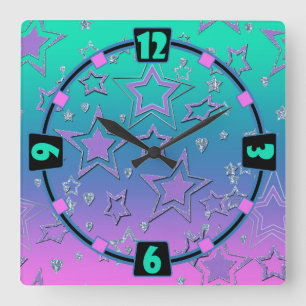 Reloj Cuadrado Navidades gradiente purpurina brillo confetti estr
